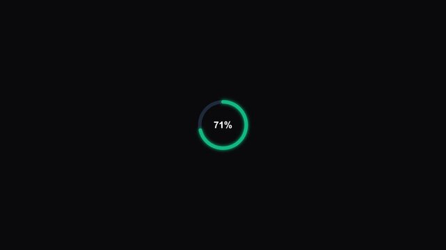 Green loading progress circle bar interface element with 71 percent indicator on black background