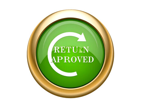 Green glossy return approved button with gold frame