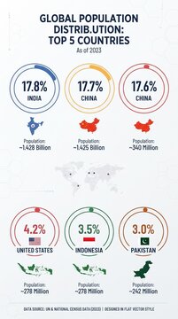 Global Population Percentage Infographic &ndash; Five Major Countries
