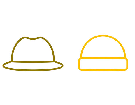 Minimalist gold fedora and beanie icons on black background