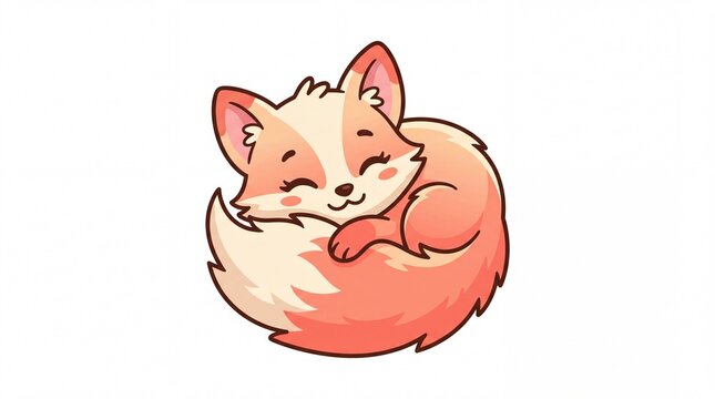 Adorable cute little red fox curled up sleeping peacefully vector illustration isolated on white background