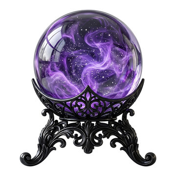 Purple crystal ball on stand isolated on a transparent background