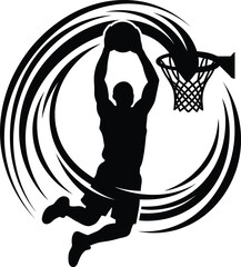 Dynamic basketball player dunking with motion swoosh curves vector illustration © MdMohsin