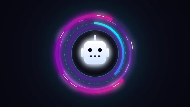 AI chat bot, loading animation, Futuristic robot head animation with glowing circles