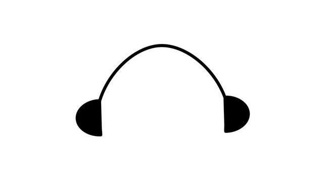 Black and white vector illustration of headphones on white background.