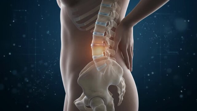 Human spine 3d medical visualization showing lower back pain