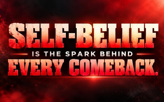 Powerful self-belief quote in bold distressed typography on a dramatic red and black background, expressing confidence, resilience, recovery, and comeback energy.
