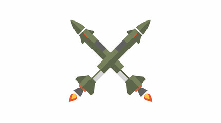 Fototapeta premium Two Crossed Military Tactical Missiles Isolated on White Background.