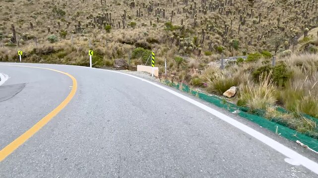 Scenic Mountain Road through High Altitude Landscape. Driving POV.