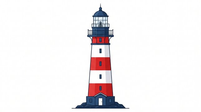 Red and white lighthouse tower vector illustration on a plain background