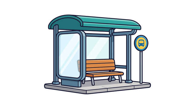 Bus stop with a bench and sign