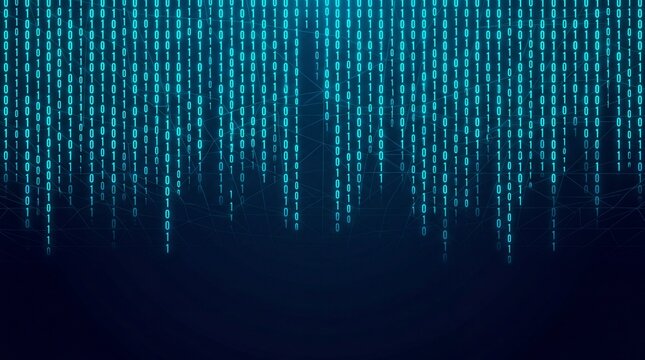 Abstract Digital Matrix Rain Background Featuring Glowing Blue Binary Code Streaming Downward Data Stream Visual