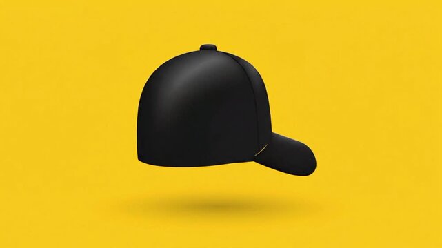 Black baseball cap icon animation on yellow background with
