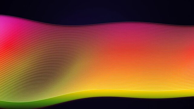 Abstract wave motion with liquid gradient lines moving across dark background animation.