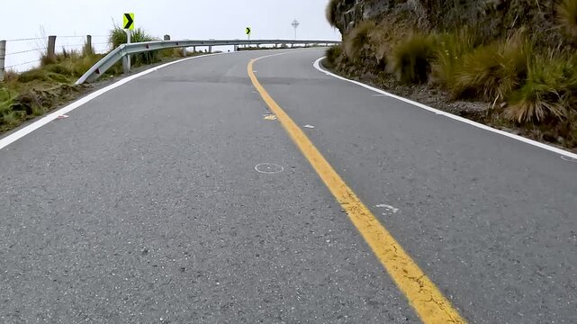 Nevado del Ruiz Mountain Road on the Route between Manizales and Murillo, Colombia. Driving POV.