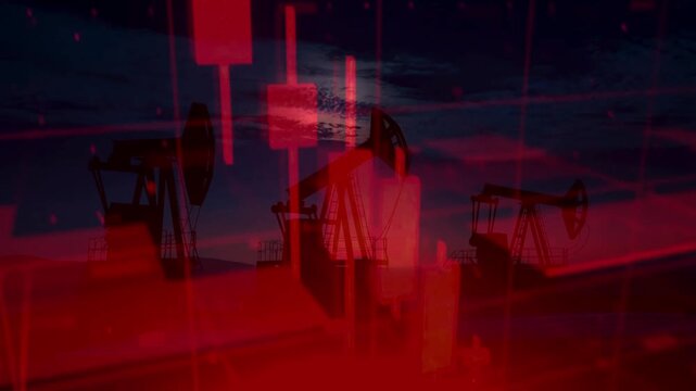 Increasing Oil Price With Bar Graph Animation, Energy Crisis, High gas and oil prices, chart of rising oil prices as symbol for energy crisis with fuel pumping rig.