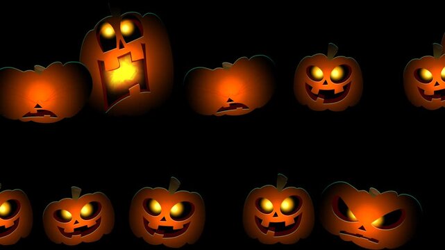 Animated Halloween pumpkins Scary pattern on the black background	
