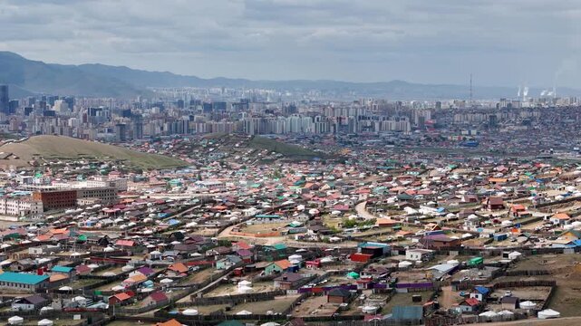 Overhead View of Traditional Yurt Neighborhood in Mongolian Capital Ulaanbaatar