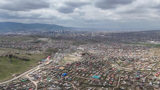 Aerial Footage of Mongolian Yurt Area on City Outskirts