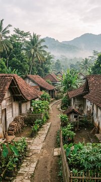 Peaceful Rural Village Landscape in Central Java Indonesia