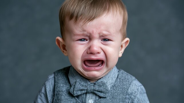closeup photo of a cute little baby boy child crying and screaming isolated, childhood, unhappy, emotion, sad, sadness, pain
