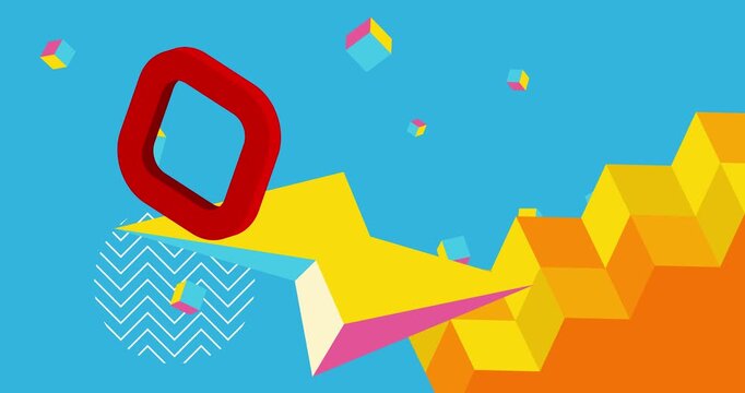 Geometrical graphic retro theme background animation with place for text. Minimal geometric elements frame video. Vintage abstract shapes for advertising.