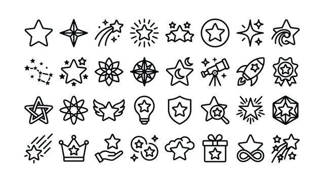Collection of various space and star themed icons with transparent backgrounds