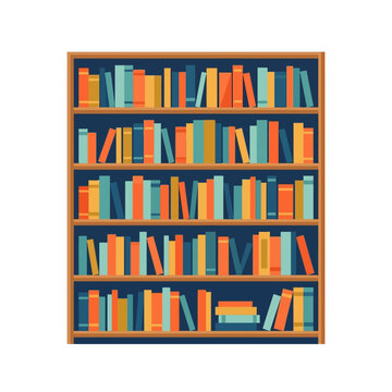 Colorful Modern Bookshelf Illustration with Flat Design Style Books on Shelves for Library and Education Concepts