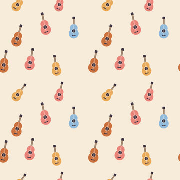Cute ukulele pattern seamless vector background music fun.
