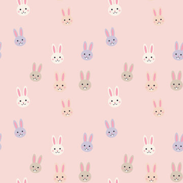 Easter bunny faces pattern on pink background for holidays.