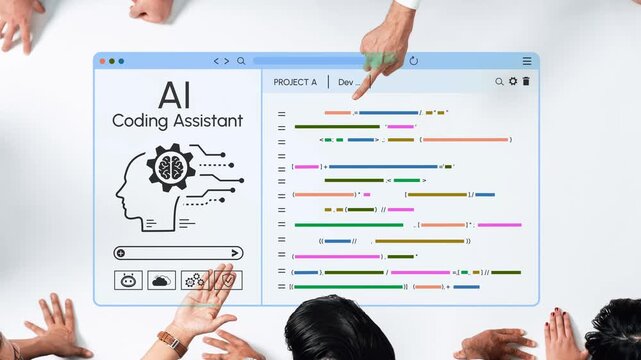 Interactive Workspace Featuring AI Coding Assistant Interface with Diverse Hands Engaging in Collaborative Programming Session and Focused Teamwork on Innovative Software Development. Entropy.
