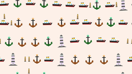 Nautical Pattern with Ships, Anchors, and Lighthouses © lucky