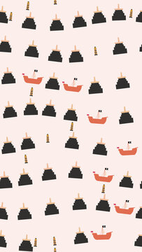 Pattern of stylized boats and lighthouses