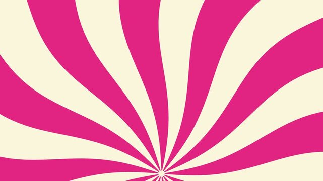Rotating pink and cream spiral motion background video loop featuring vintage retro sunburst graphic animation patterns designed for creative visual projects and engaging multimedia content 