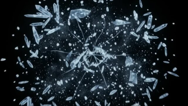 A microscopic view shows white organisms or ice crystals arranged in a circular radiating pattern against a black background, representing biological life or scientific discovery, seamless looping vid