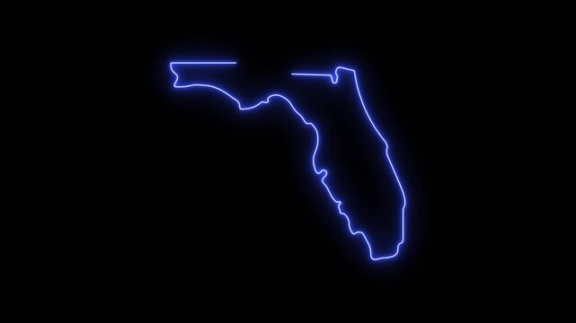 Neon blue glowing outline map of florida state, usa, digital technology concept