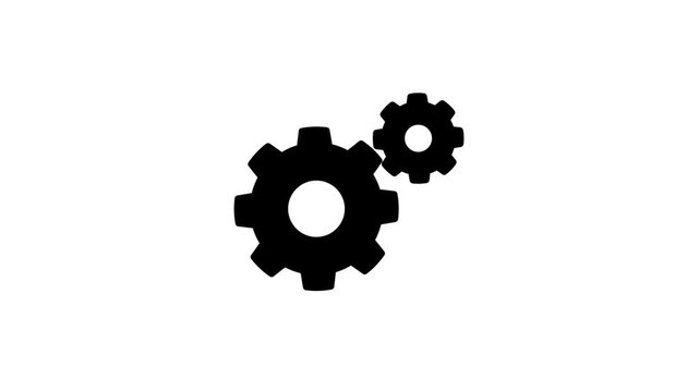 Two Black Gears Rotating on a White Background.