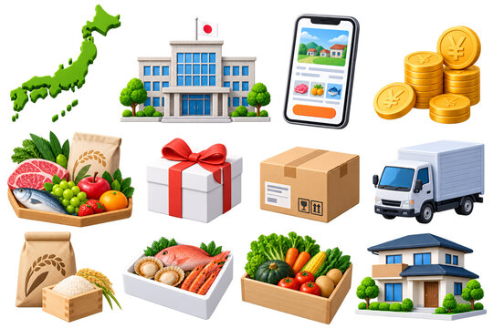 日本各地の特産品やふるさとギフトをイメージした3Dアイコンセット