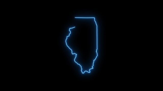 Neon glowing outline map of illinois state, usa, digital motion united states