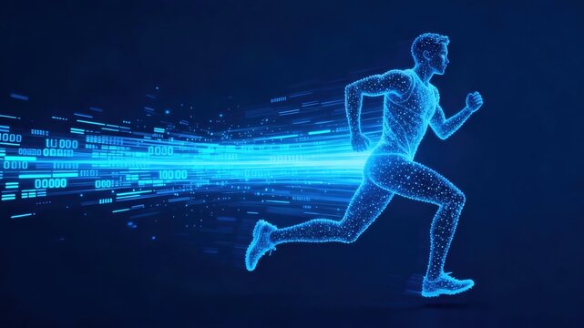 Digital runner with binary code trail