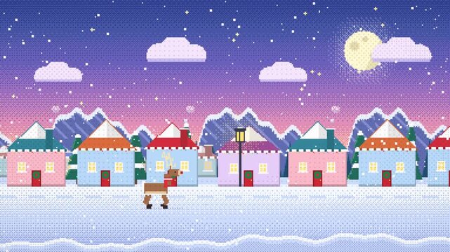Pixel Art Winter Village Retro 8 Bit Christmas Scroller 4K Loop