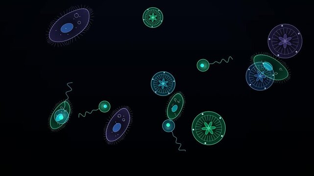 Pink Tissue Plankton Microorganisms Under Microscope, Seamless Loop Animated Background 4K