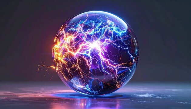 Electricity glowing neon purple orb.