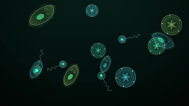 Pink Tissue Plankton Microorganisms Under Microscope, Seamless Loop Animated Background 4K
