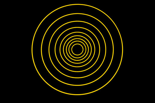 Concentric yellow circles on black background, varying in size like sound waves.