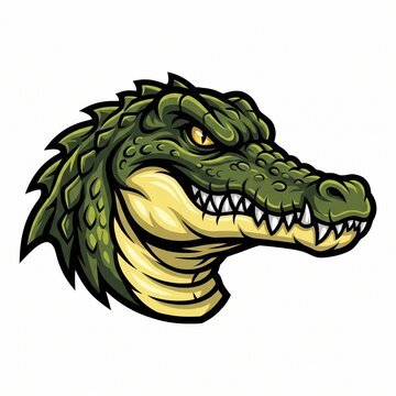 Fierce crocodile head mascot logo with open jaws, armored swamp reptile predator esports emblem vector illustration isolated on white