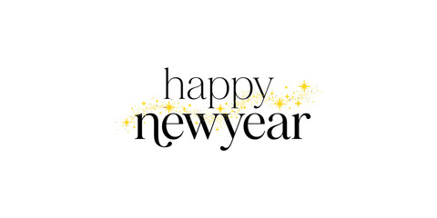 Happy new year greeting typography with golden sparkles for festive winter holiday party invitations and web banners. © Akash