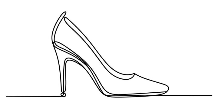 Continuous single line drawing of a high heel shoe