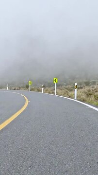 Nevado del Ruiz Scenic Mountain Highway through the Colombian Andes near Manizales. Vehicle POV. Vertical Video.