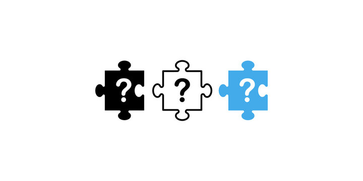 Puzzle piece icons featuring question marks for problem solving concepts and mystery searching web user interface.
